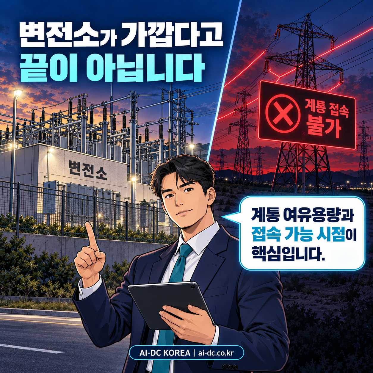 4컷. 변전소가 가까워도 계통 여유용량과 접속 가능 시점이 핵심입니다
