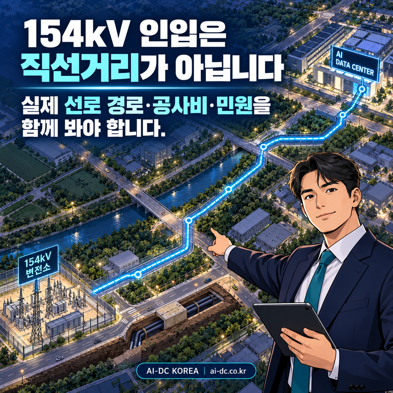 5컷. 154kV 인입은 직선거리가 아니라 실제 선로 경로와 공사비, 민원을 봅니다