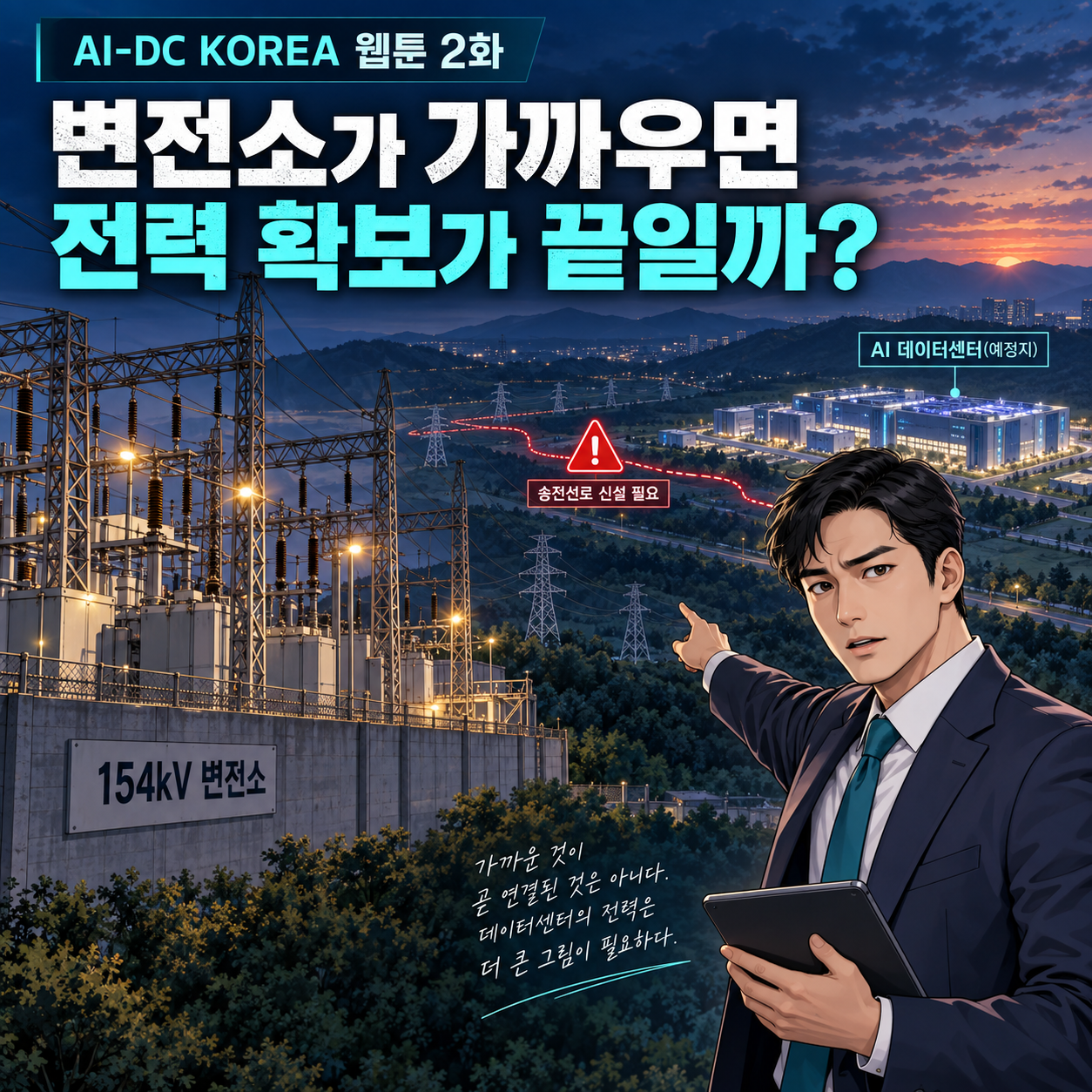 1컷. AI-DC KOREA 웹툰 2화: 변전소가 가까우면 전력 확보가 끝일까?