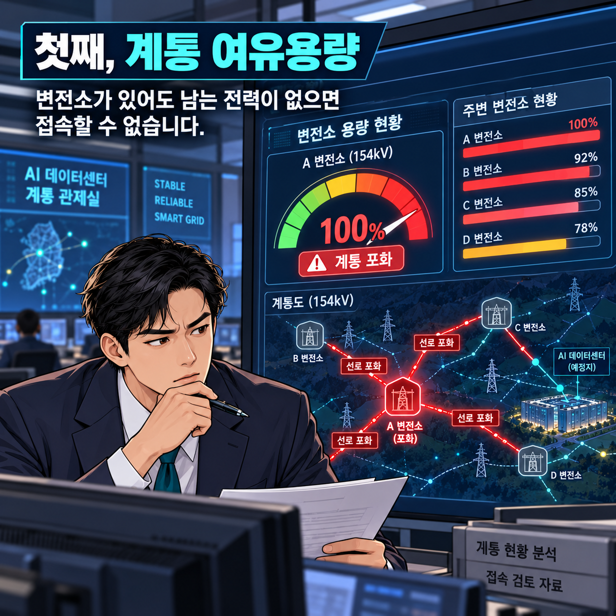 3컷. 계통 여유용량이 없으면 가까운 변전소에도 접속할 수 없습니다
