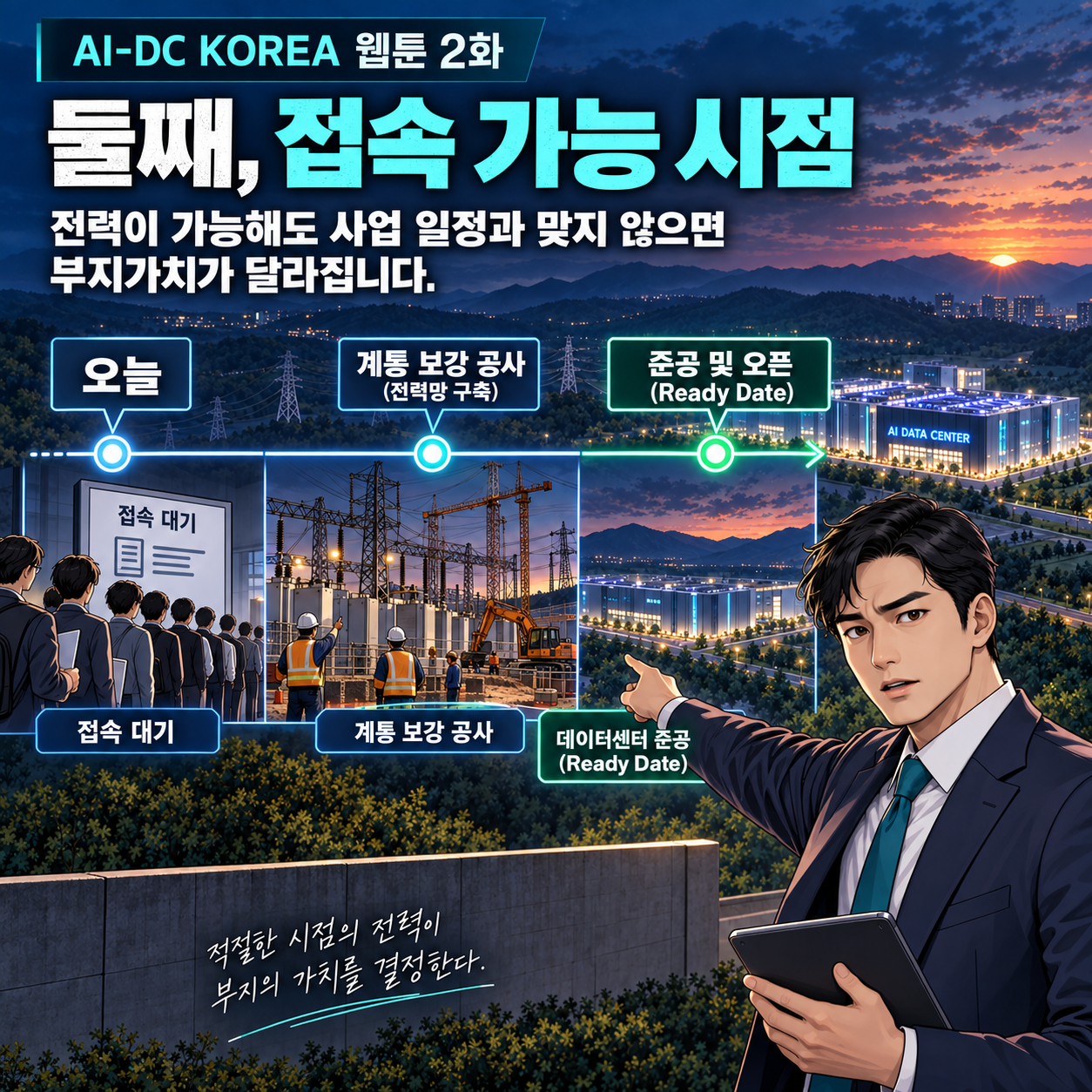 4컷. 접속 가능 시점이 데이터센터 준공 일정과 맞아야 합니다