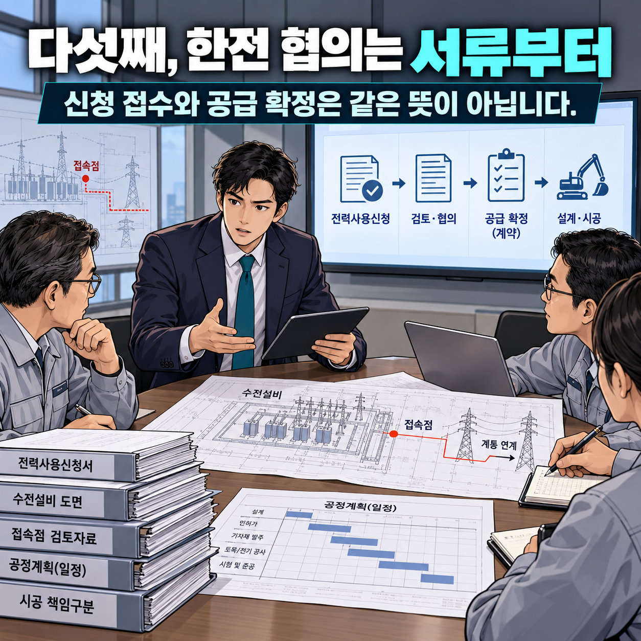 7컷. 전기사용신청 접수부터 공급방안 확정까지 단계별 한전 협의가 필요합니다