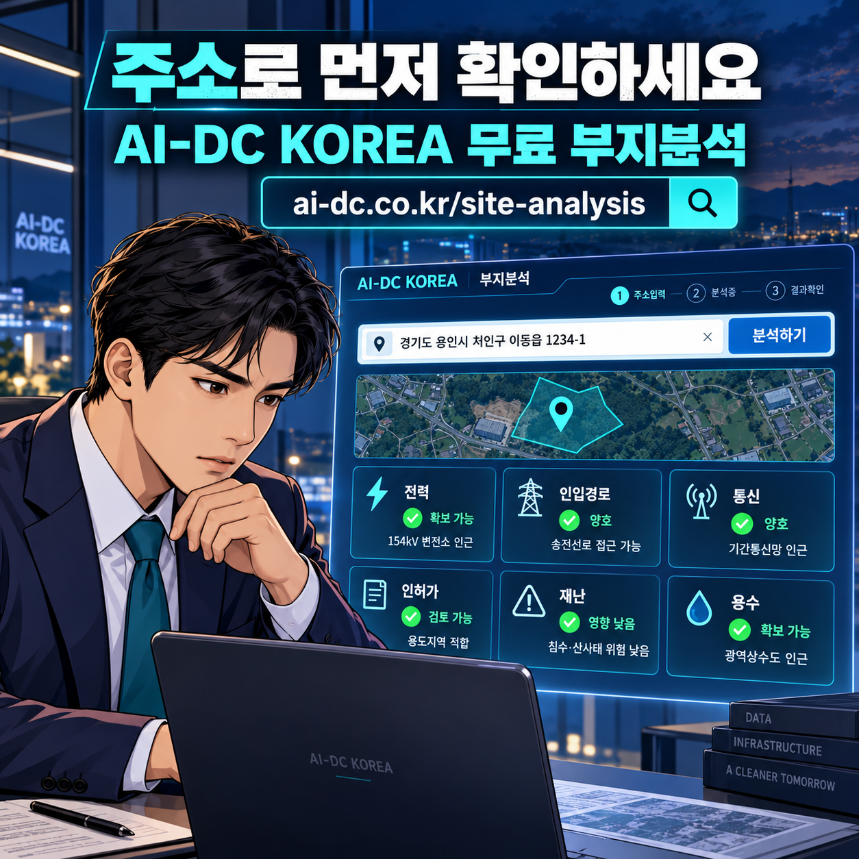 9컷. AI-DC KOREA에서 주소를 기준으로 기본 부지분석을 시작합니다